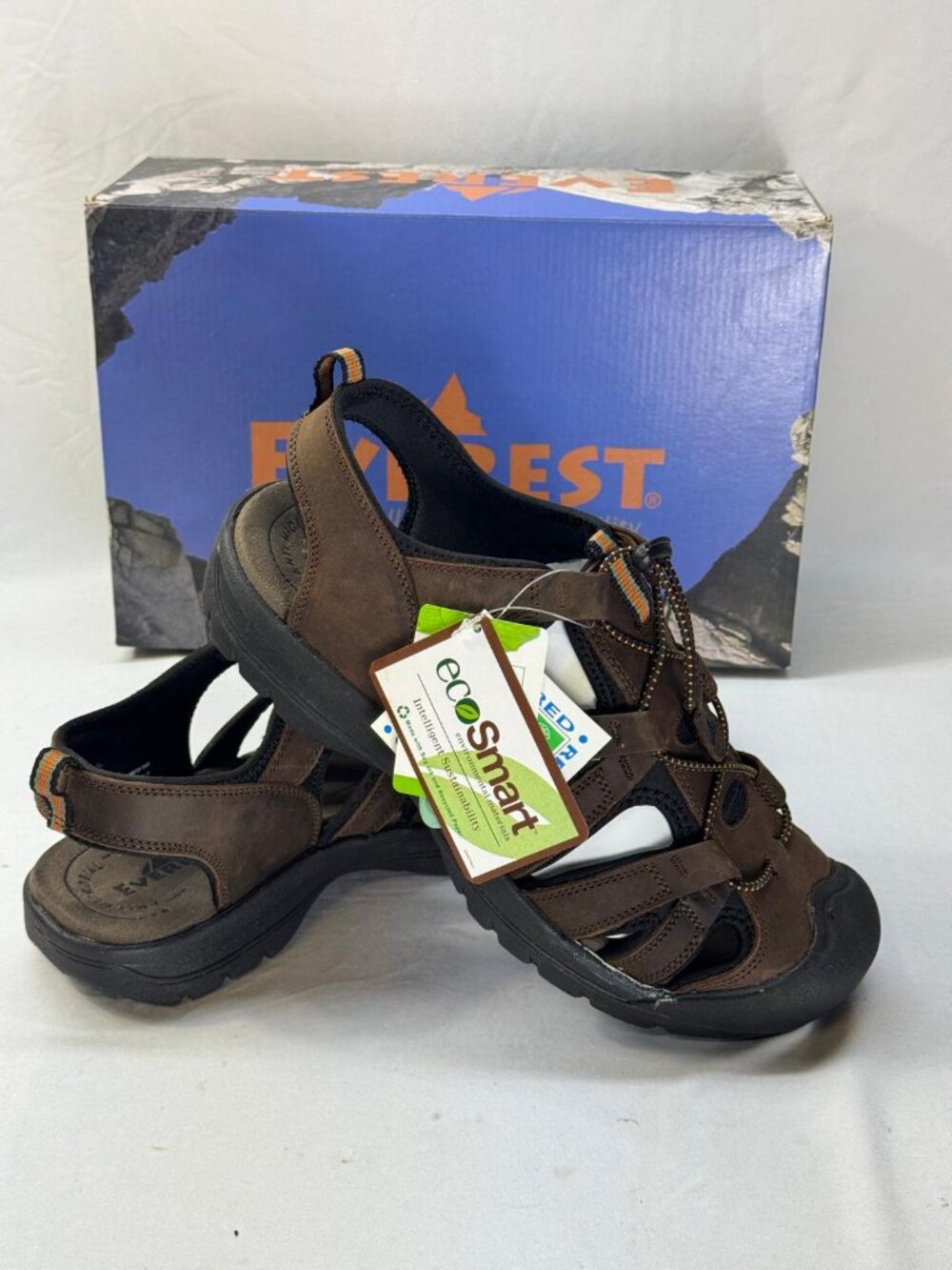Everest Mens Hiking Sandals Size 10 Brown Leather Water Shoes Closed Toe NEW